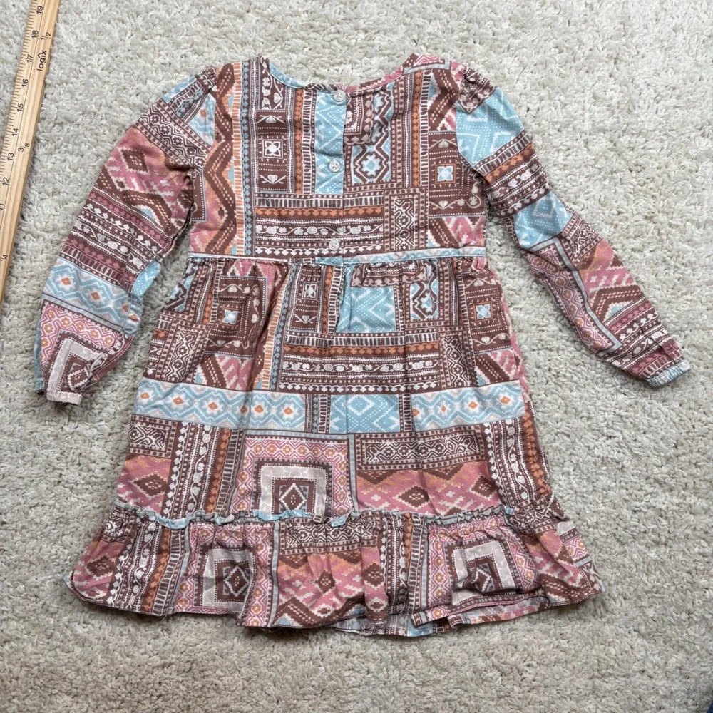 Gymboree Girls Patchwork Print Long Sleeve Ruffle Hem Dress Size 5T‎